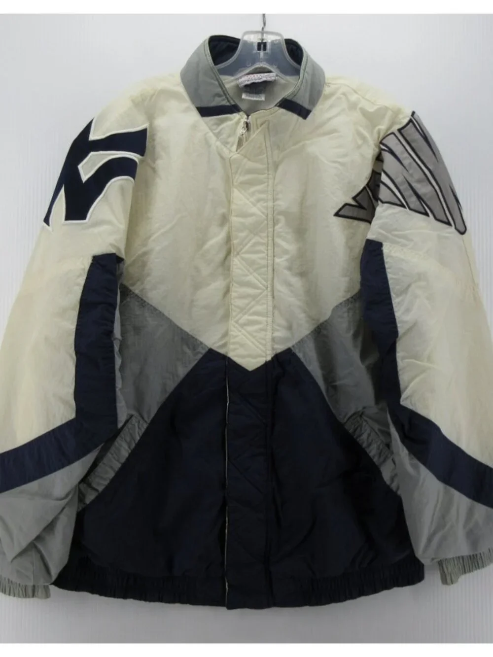 VINTAGE New York Yankees Jacket Large White Apex One Spell Out 90s *